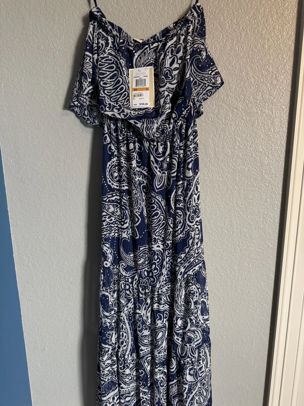 Michael Kors Navy and White Paisley Maxi Dress